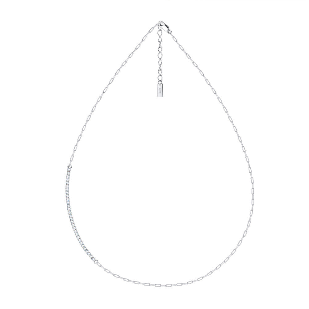 925 Sterling Silver Half CZ Paperclip Link Chain Necklace 80100115