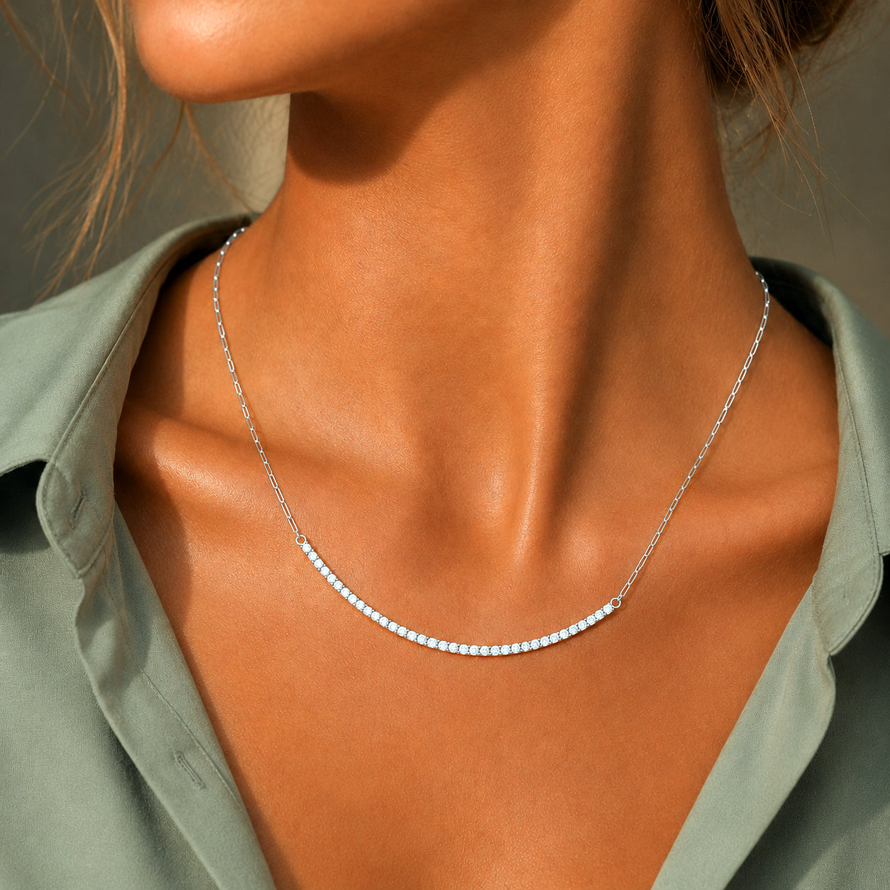 Wholesale 925 Sterling Silver Half CZ Paperclip Link Chain Necklace 80100115