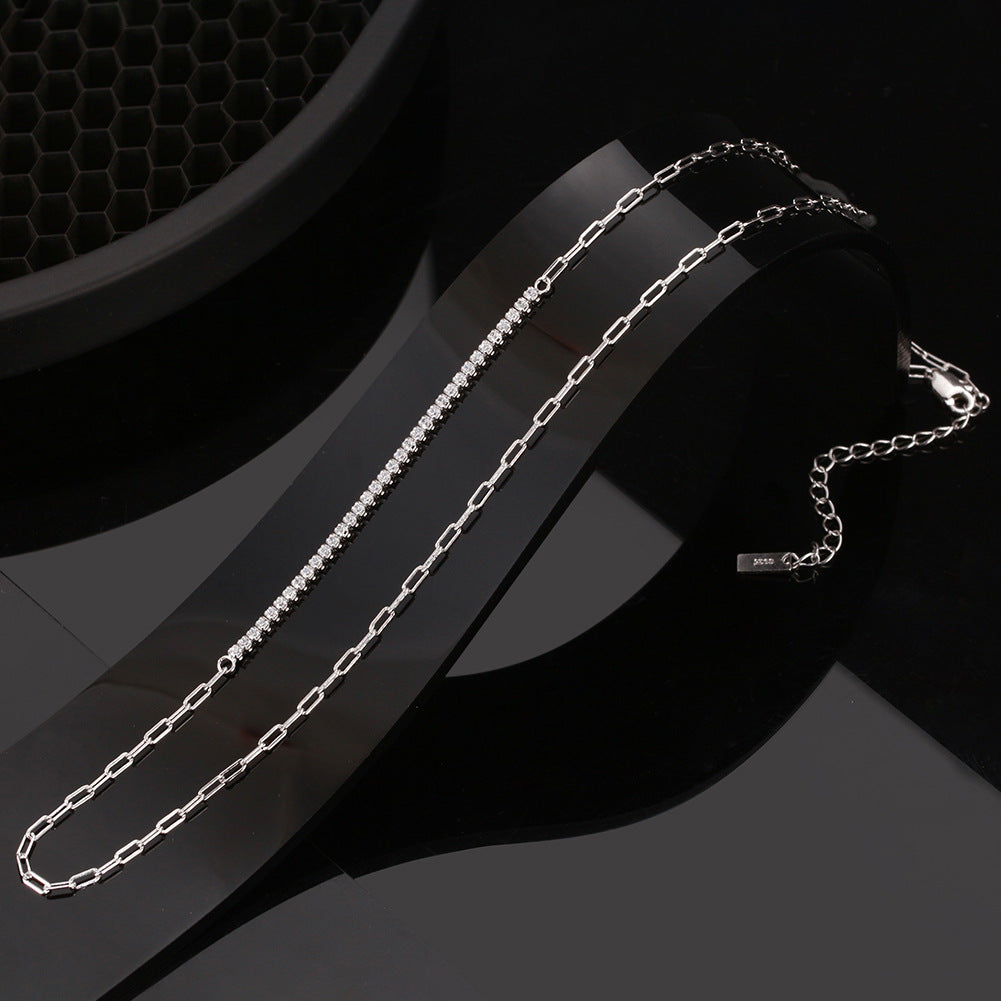 Wholesale 925 Sterling Silver Half CZ Paperclip Link Chain Necklace 80100115