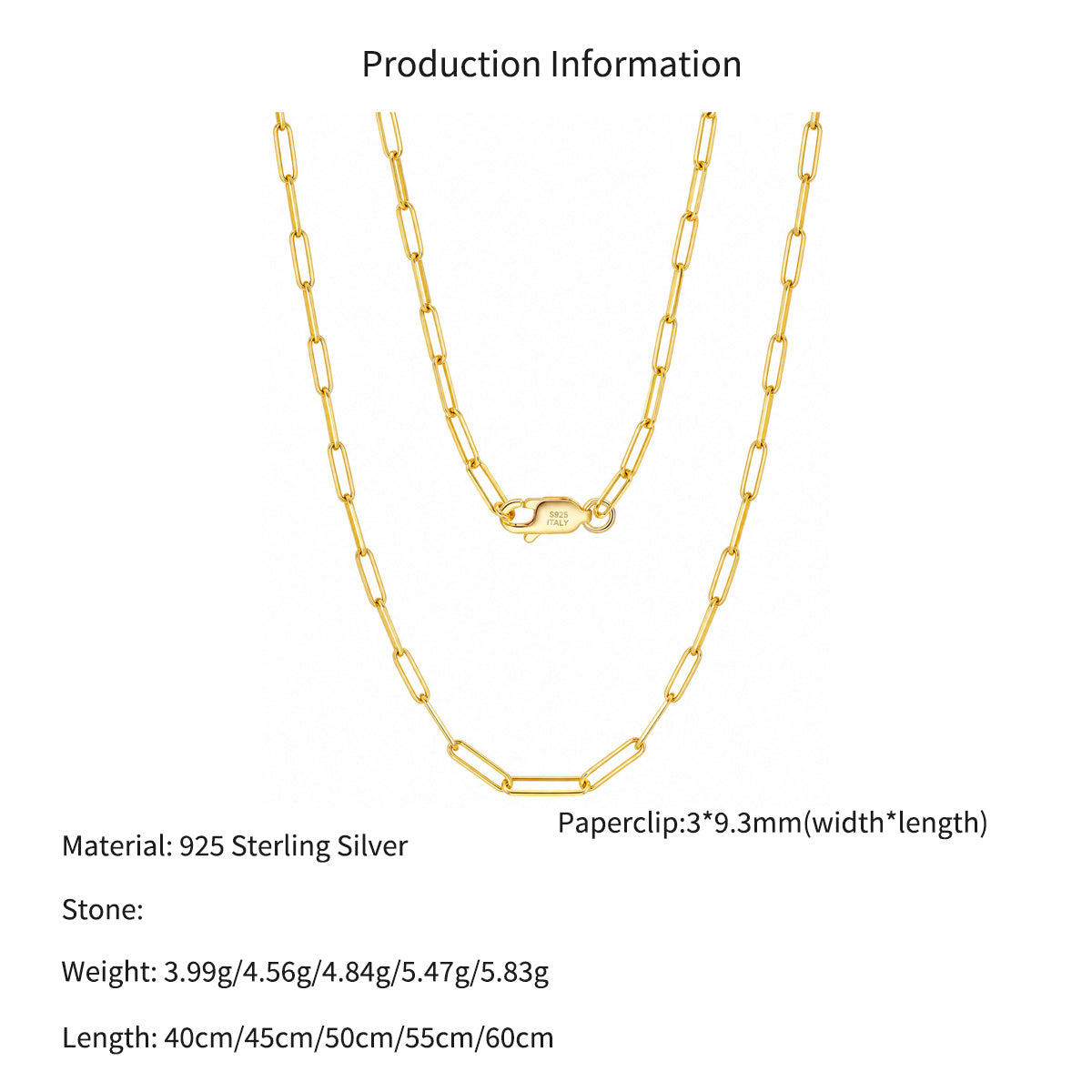 Wholesale 925 Sterling Silver 3mm Paperclip Link Chain Necklace 80100120