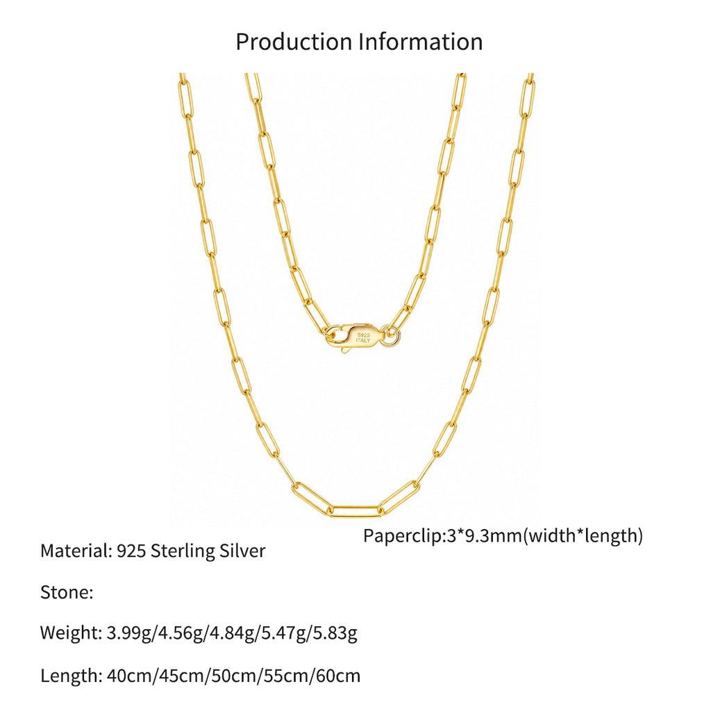 Wholesale 925 Sterling Silver 3mm Paperclip Link Chain Necklace 80100120