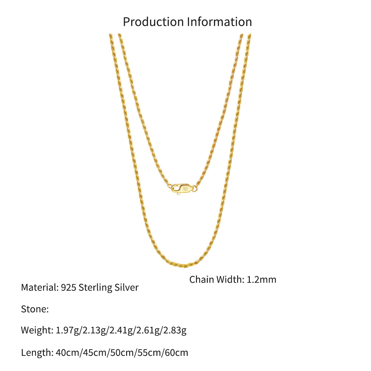 925 Sterling Silver 1.2mm Rope Chain Twist Necklace 80100124