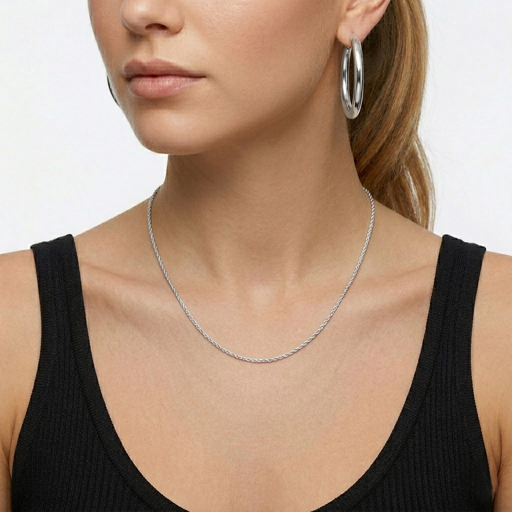 925 Sterling Silver 1.2mm Classic Rope Twist Chain Necklace 80100126