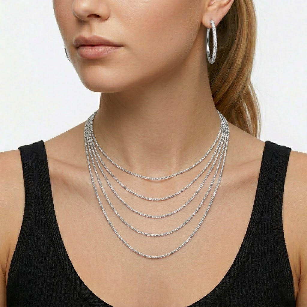 925 Sterling Silver 1.2mm Classic Rope Twist Chain Necklace 80100126
