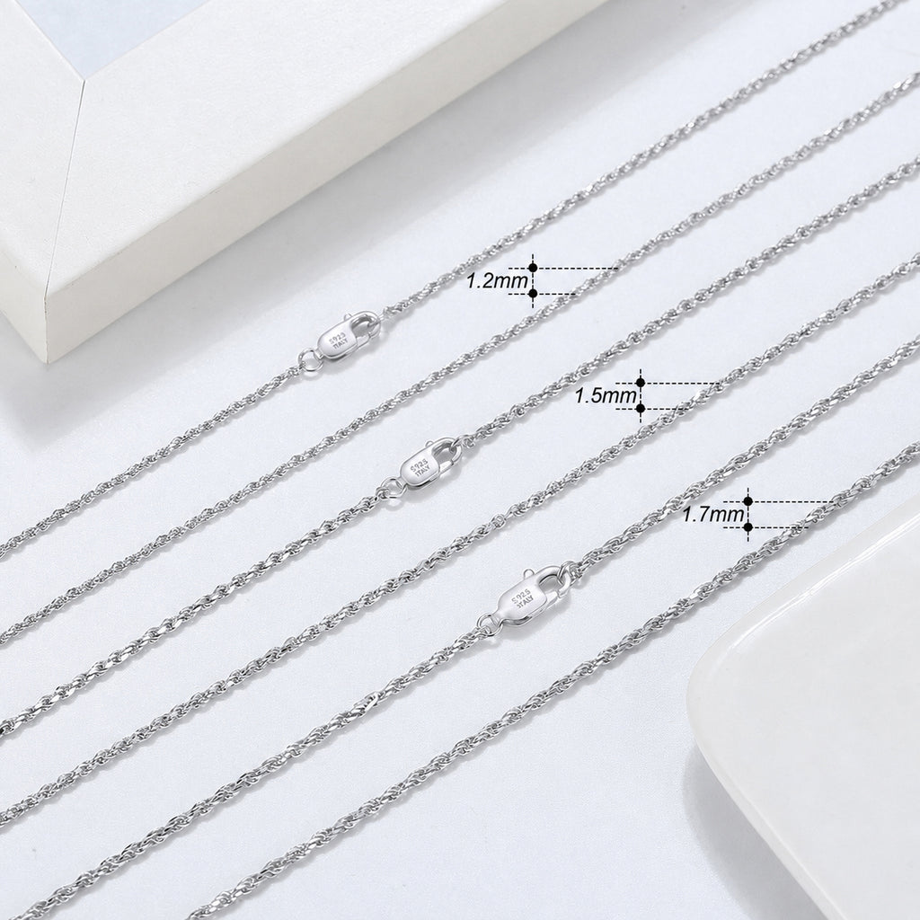 925 Sterling Silver 1.2mm Classic Rope Twist Chain Necklace 80100126