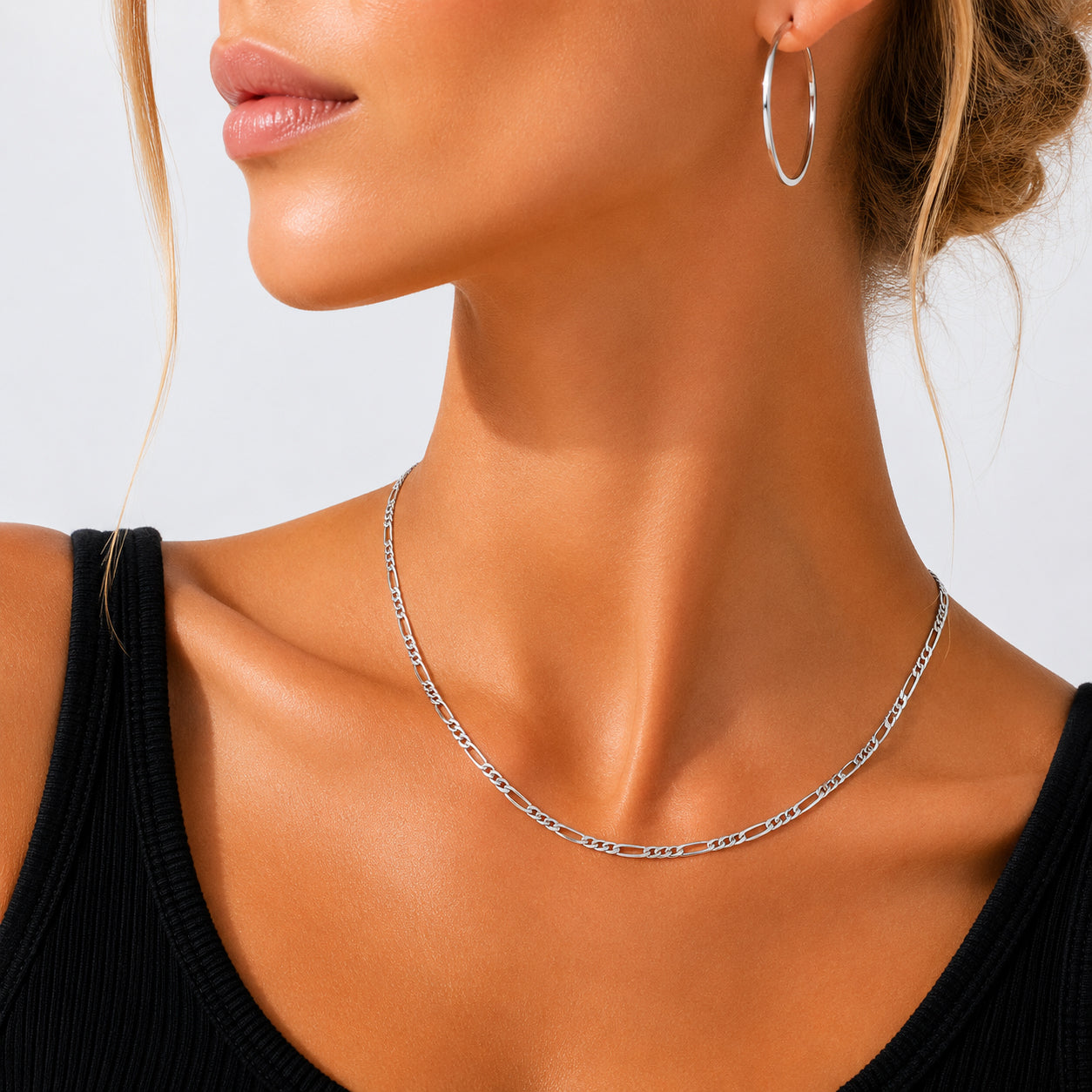 925 Sterling Silver 3.3mm Figaro Link Chain Necklace 80100128