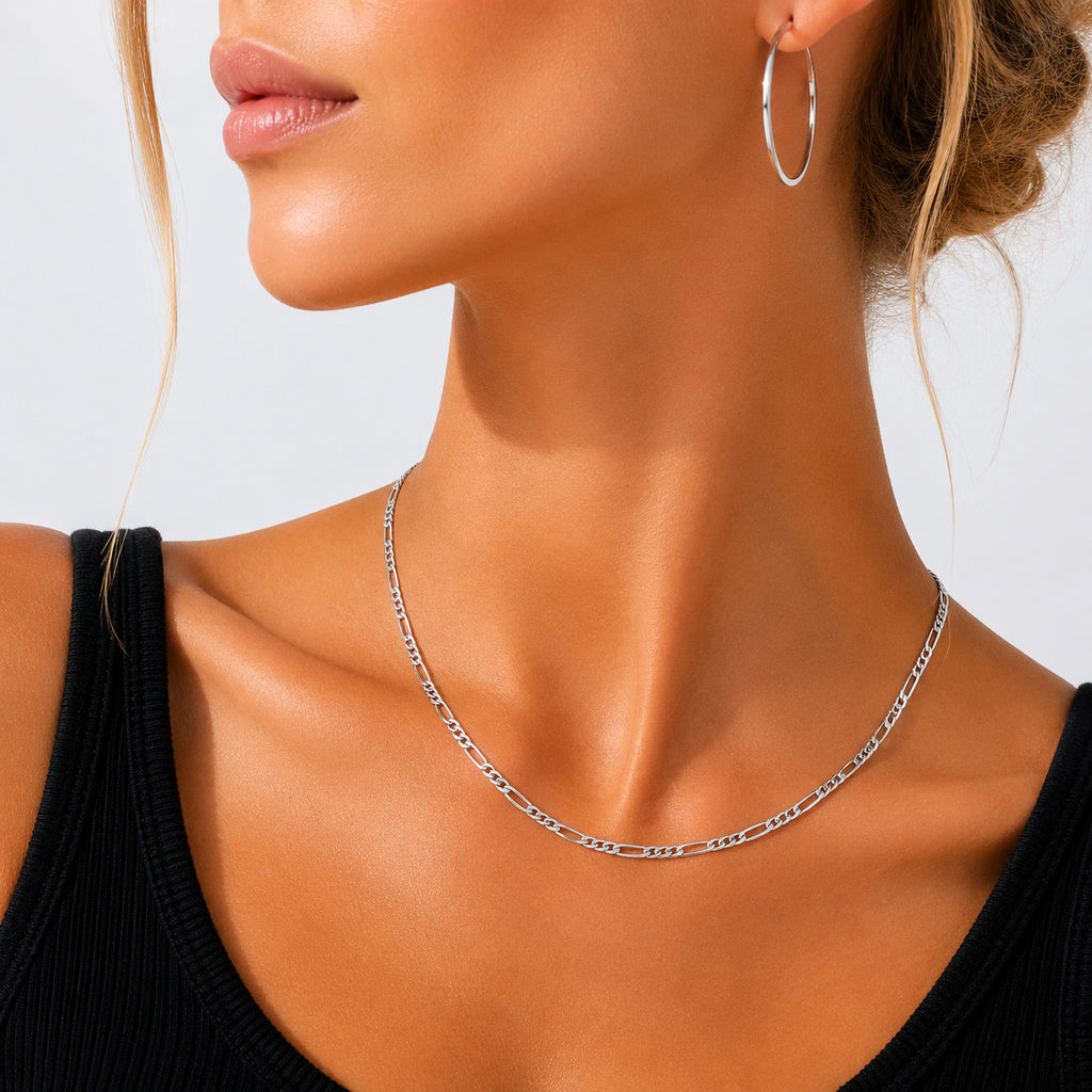 925 Sterling Silver 3.3mm Figaro Link Chain Necklace 80100128
