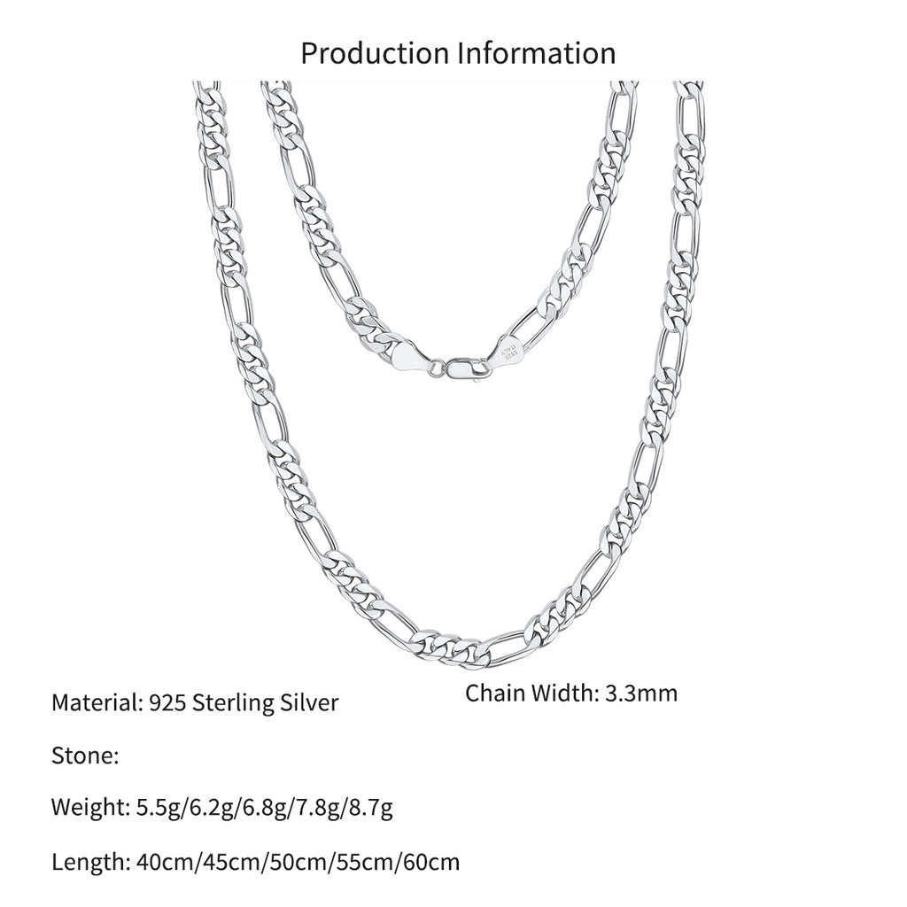 925 Sterling Silver 3.3mm Figaro Link Chain Necklace 80100128