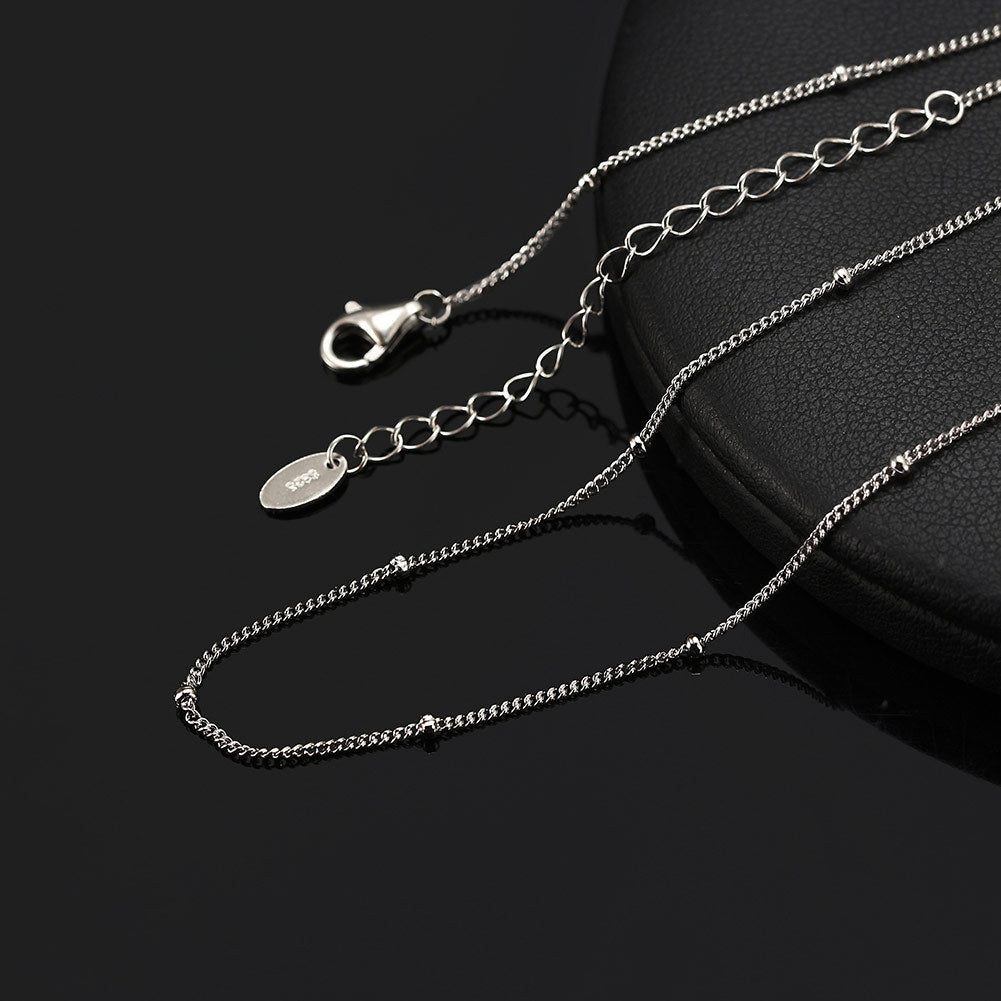 925 Sterling Silver Minimalist Satellite Bead Station Necklace 80100129