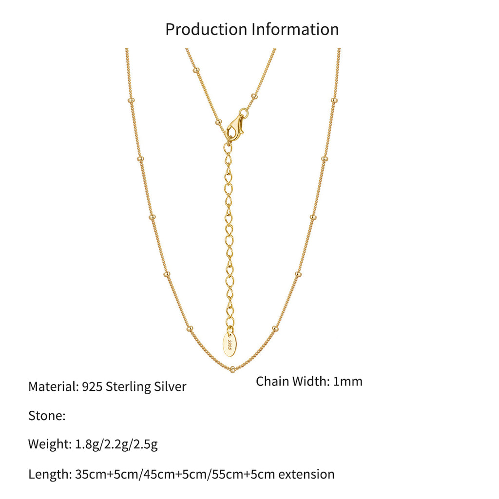 925 Sterling Silver Minimalist Satellite Bead Station Necklace 80100129