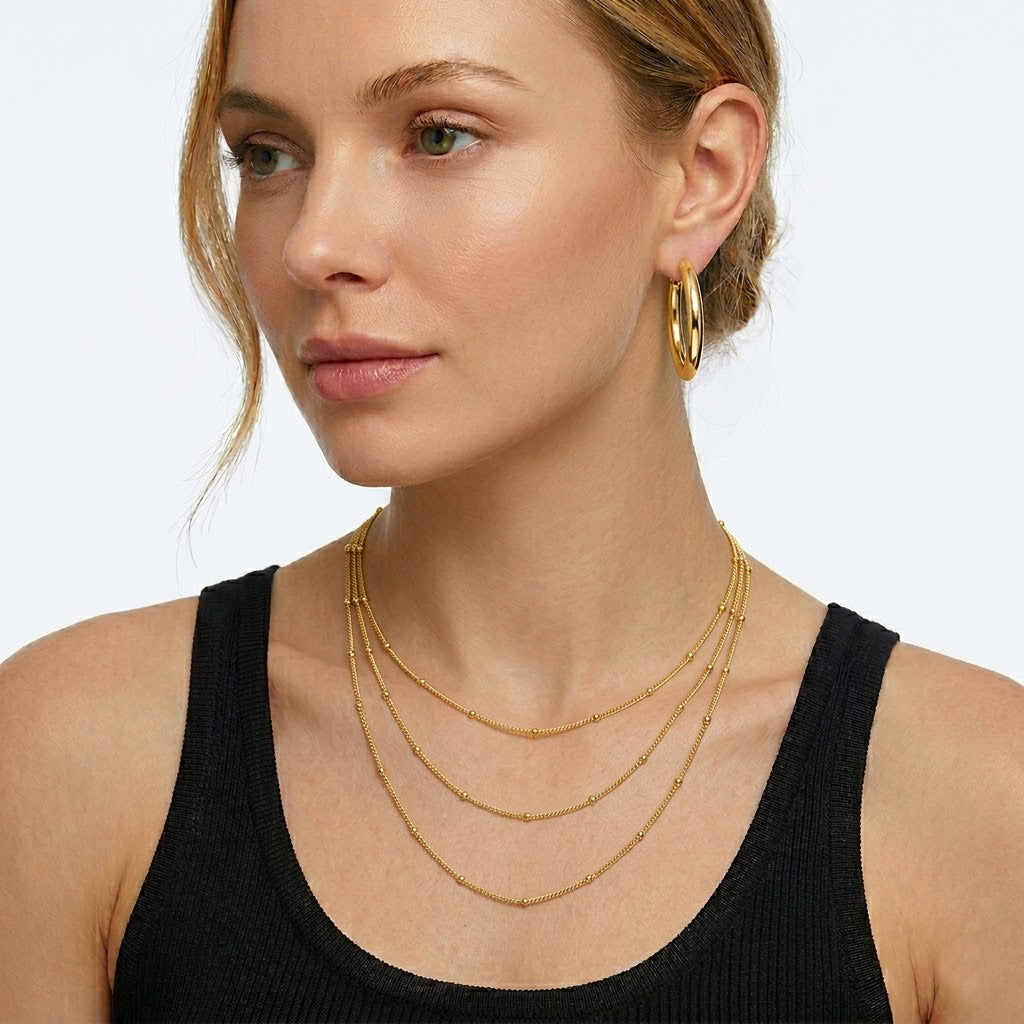 925 Sterling Silver Minimalist Satellite Bead Station Necklace 80100129