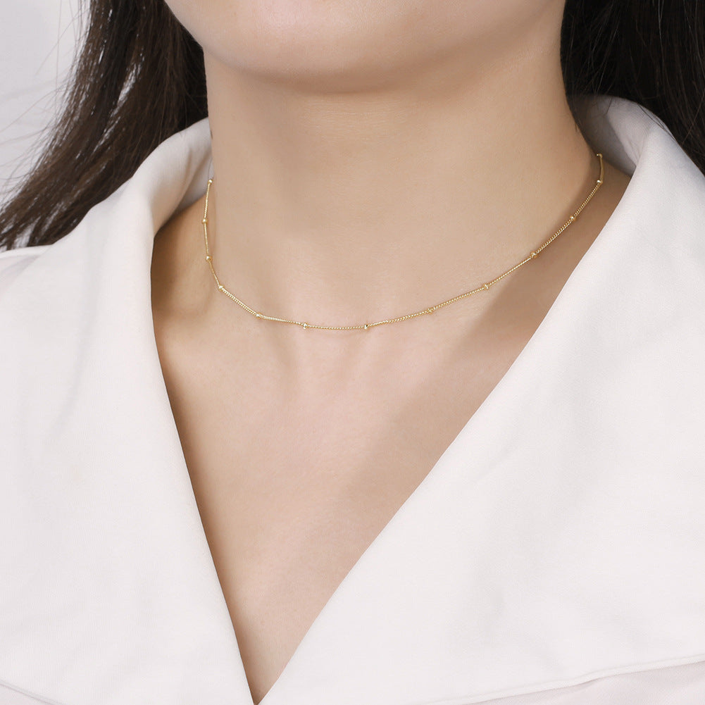 925 Sterling Silver Minimalist Satellite Bead Station Necklace 80100129