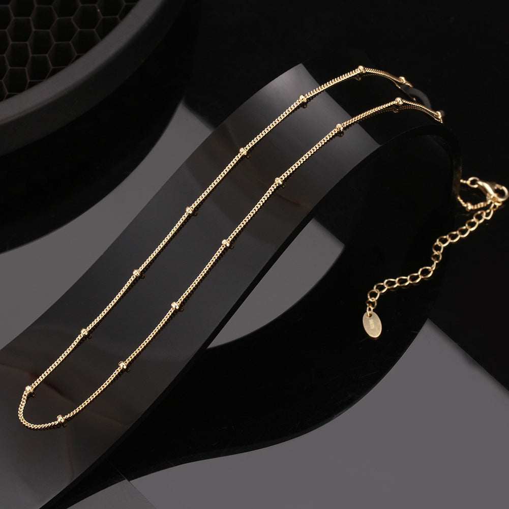 925 Sterling Silver Minimalist Satellite Bead Station Necklace 80100129