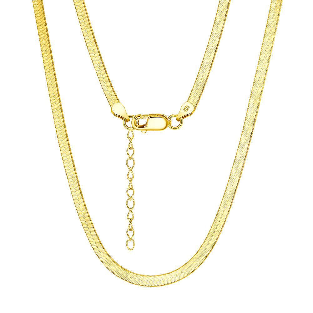 925 Sterling Silver 3mm Minimalist Flat Herringbone Blade Chain Necklace 80100130