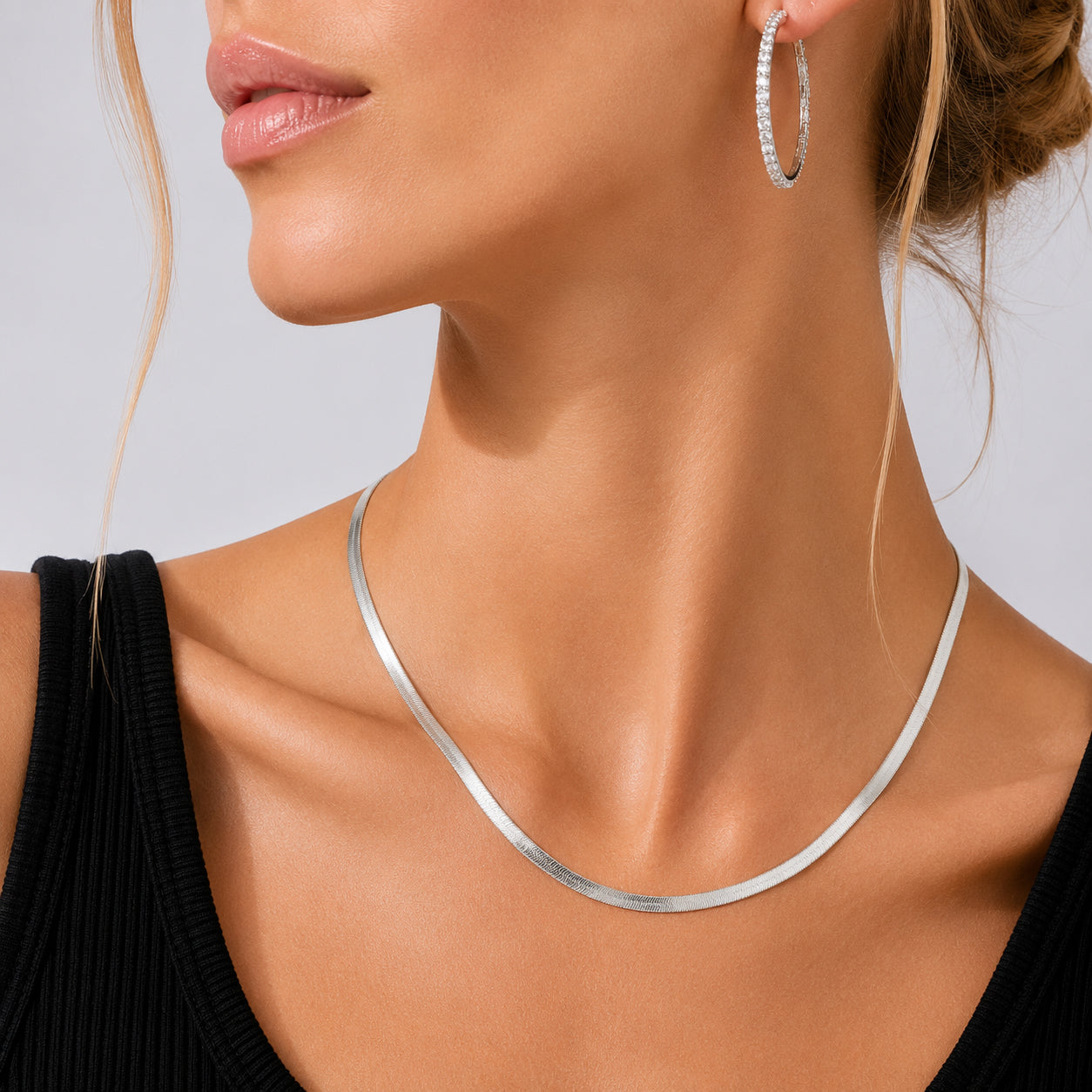 925 Sterling Silver 3mm Minimalist Flat Herringbone Blade Chain Necklace 80100130