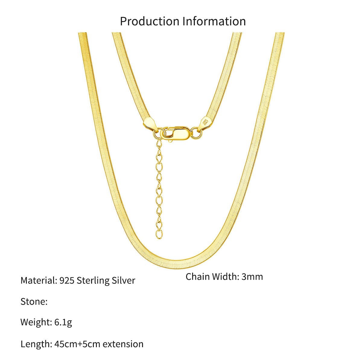 925 Sterling Silver 3mm Minimalist Flat Herringbone Blade Chain Necklace 80100130