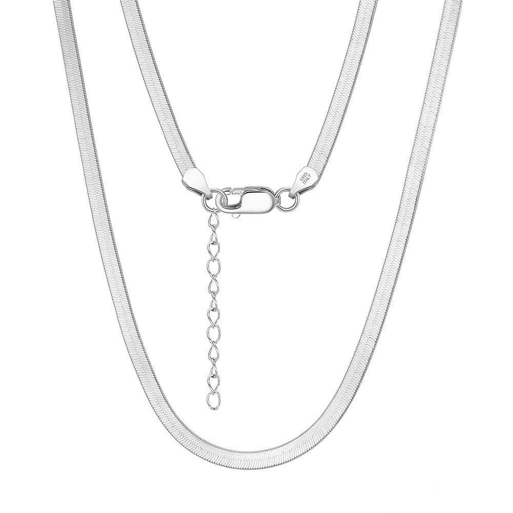 925 Sterling Silver 3mm Minimalist Flat Herringbone Blade Chain Necklace 80100130