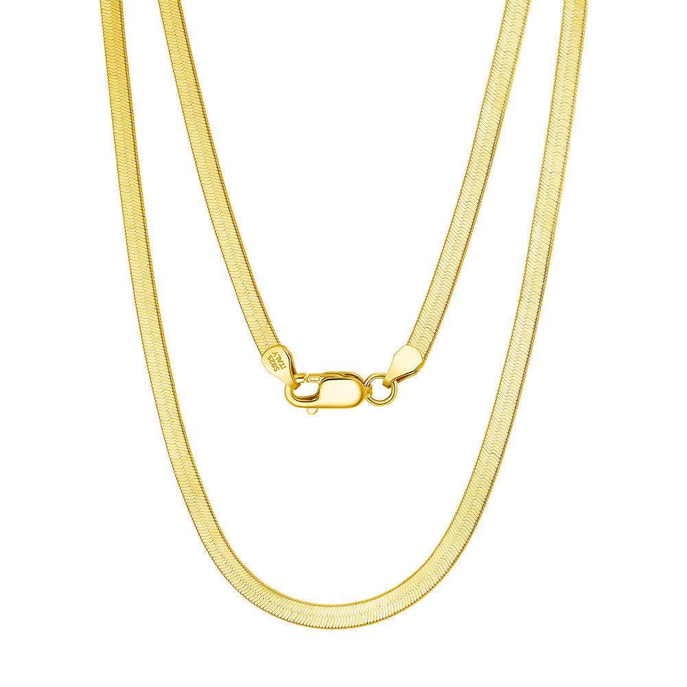 925 Sterling Silver 3mm Minimalist Flat Herringbone Blade Chain Necklace 80100131