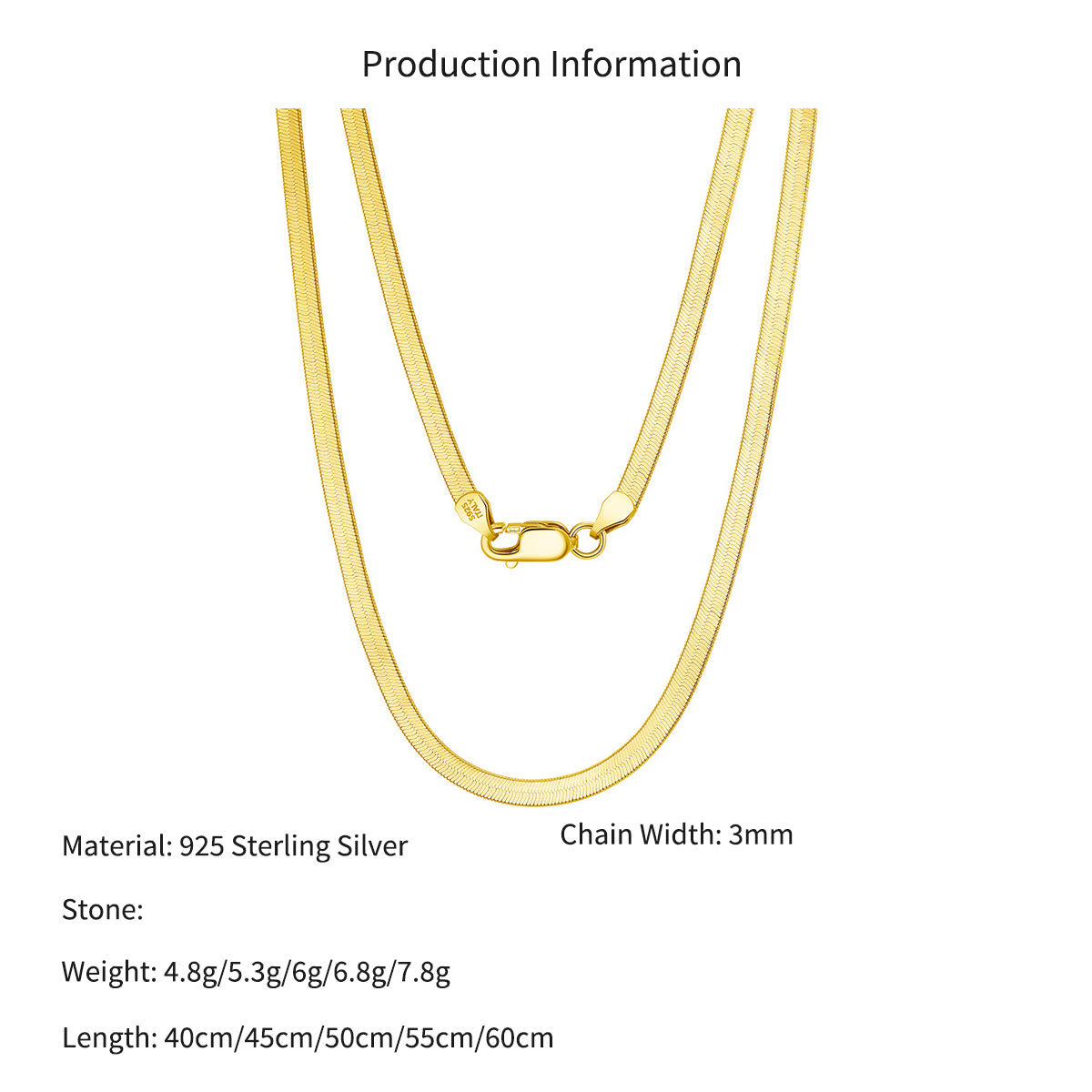 925 Sterling Silver 3mm Minimalist Flat Herringbone Blade Chain Necklace 80100131