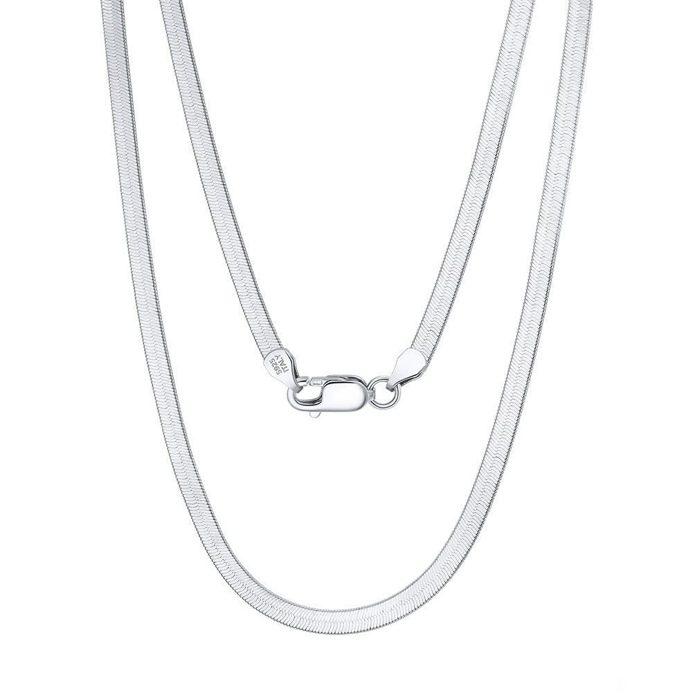 925 Sterling Silver 3mm Minimalist Flat Herringbone Blade Chain Necklace 80100132