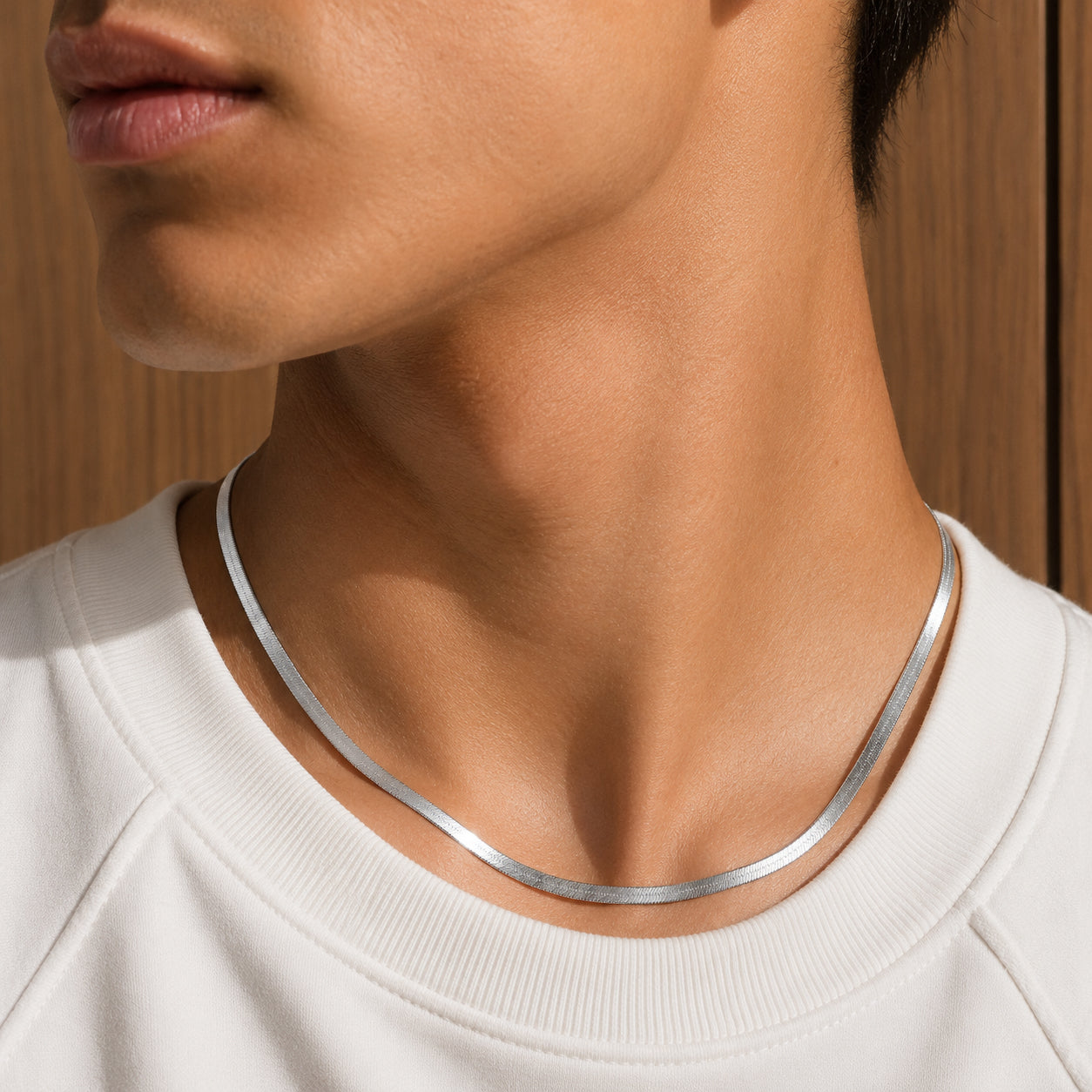 925 Sterling Silver 3mm Minimalist Flat Herringbone Blade Chain Necklace 80100132