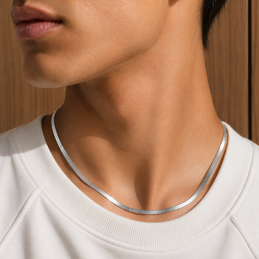 925 Sterling Silver 3mm Minimalist Flat Herringbone Blade Chain Necklace 80100132
