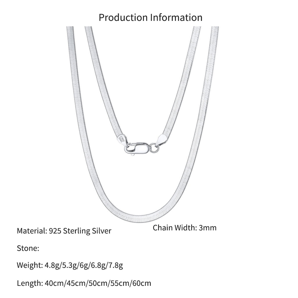 925 Sterling Silver 3mm Minimalist Flat Herringbone Blade Chain Necklace 80100132