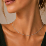 925 Sterling Silver 1.7mm Minimalist Figaro Link Clavicle Necklace 80100134