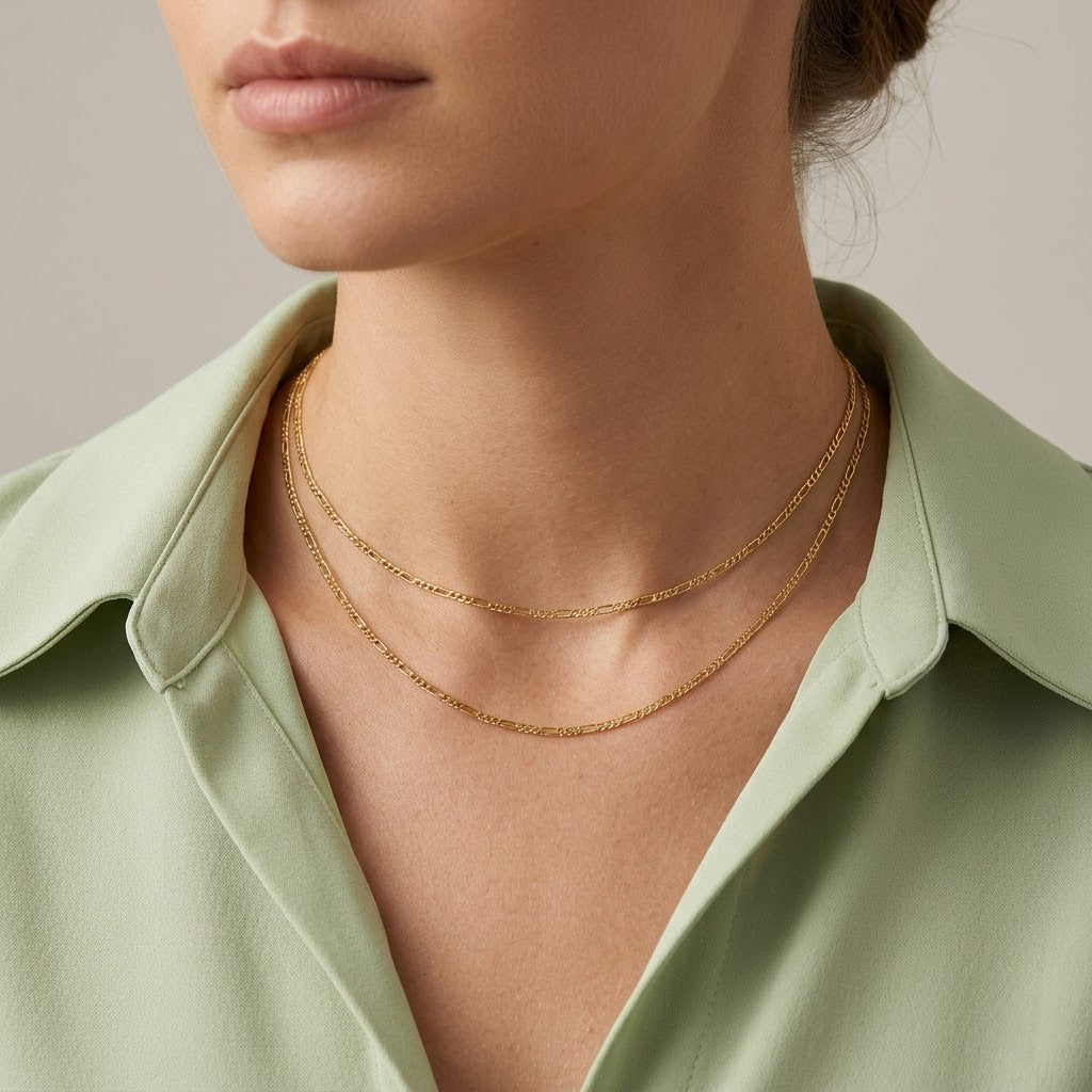 925 Sterling Silver 1.7mm Minimalist Figaro Link Clavicle Necklace 80100134