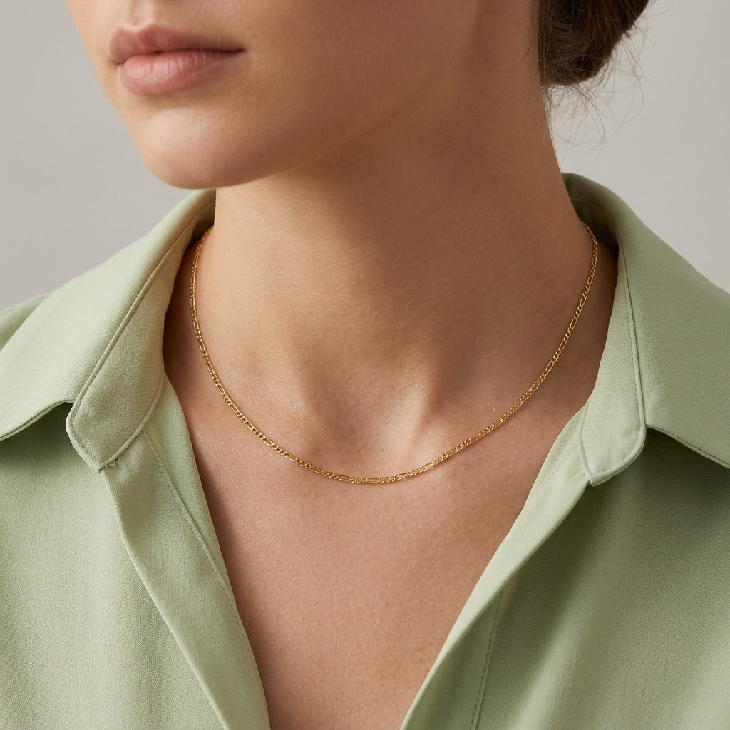 925 Sterling Silver 1.7mm Minimalist Figaro Link Clavicle Necklace 80100134