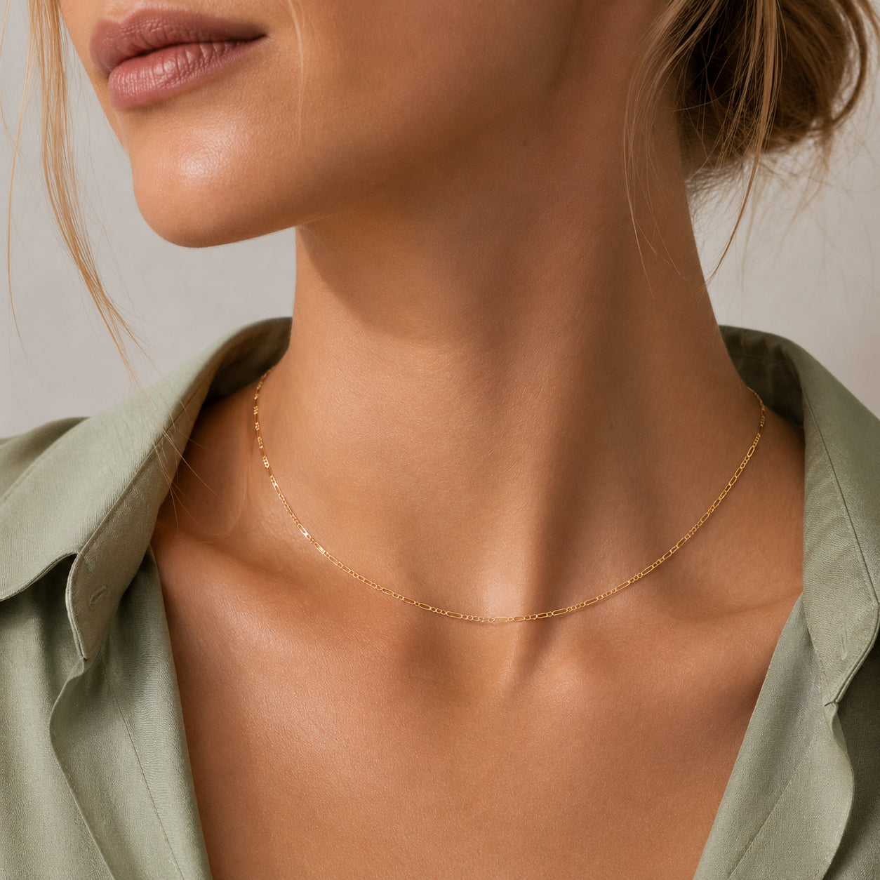 925 Sterling Silver 1.7mm Minimalist Figaro Link Clavicle Necklace 80100134