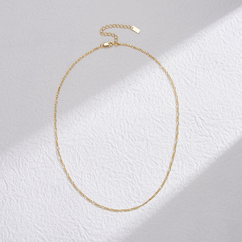 925 Sterling Silver 1.7mm Minimalist Figaro Link Clavicle Necklace 80100134