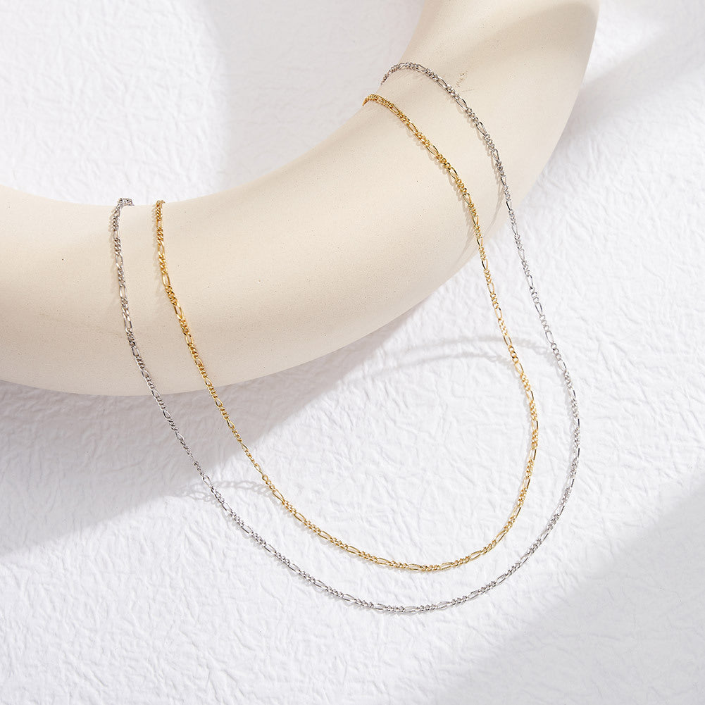 925 Sterling Silver 1.7mm Minimalist Figaro Link Clavicle Necklace 80100134