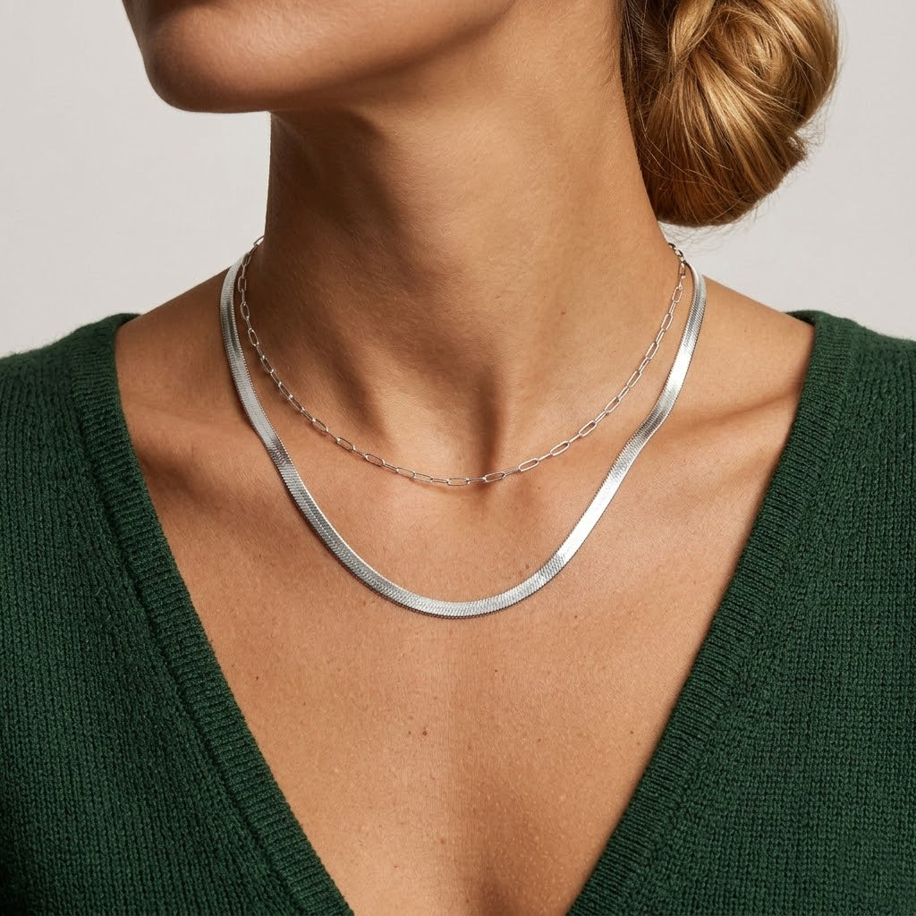 925 Sterling Silver 4.5mm Bold Flat Herringbone Blade Chain Necklace 80100135