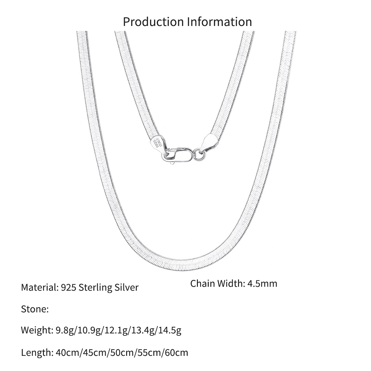 925 Sterling Silver 4.5mm Bold Flat Herringbone Blade Chain Necklace 80100135