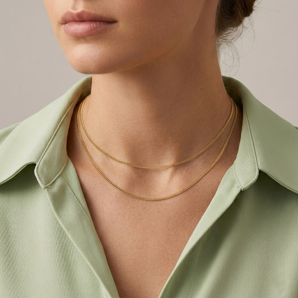 925 Sterling Silver 1mm Minimalist Fine Curb Chain Necklace 80100136
