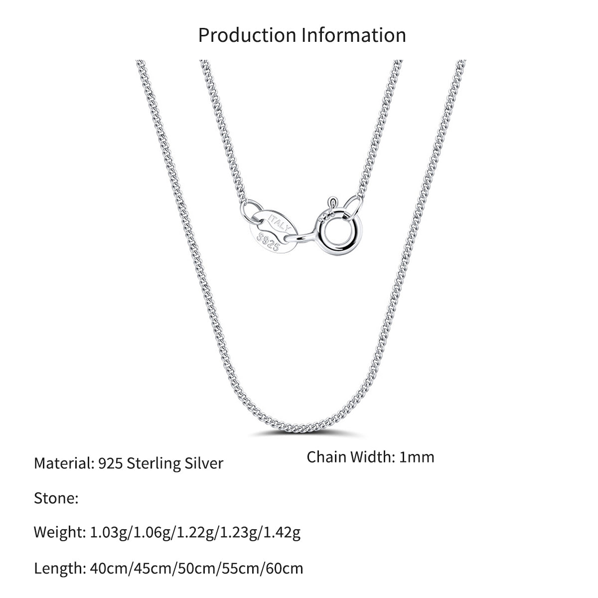 925 Sterling Silver 1mm Minimalist Fine Curb Chain Necklace 80100138