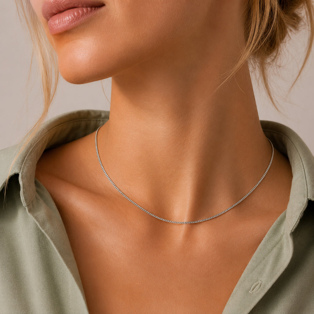 925 Sterling Silver 1mm Minimalist Fine Curb Chain Necklace 80100138