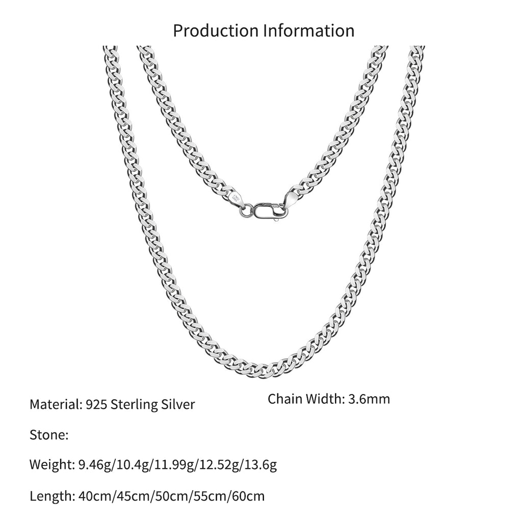 925 Sterling Silver 3.6mm Classic Curb Link Chain Necklace 80100139