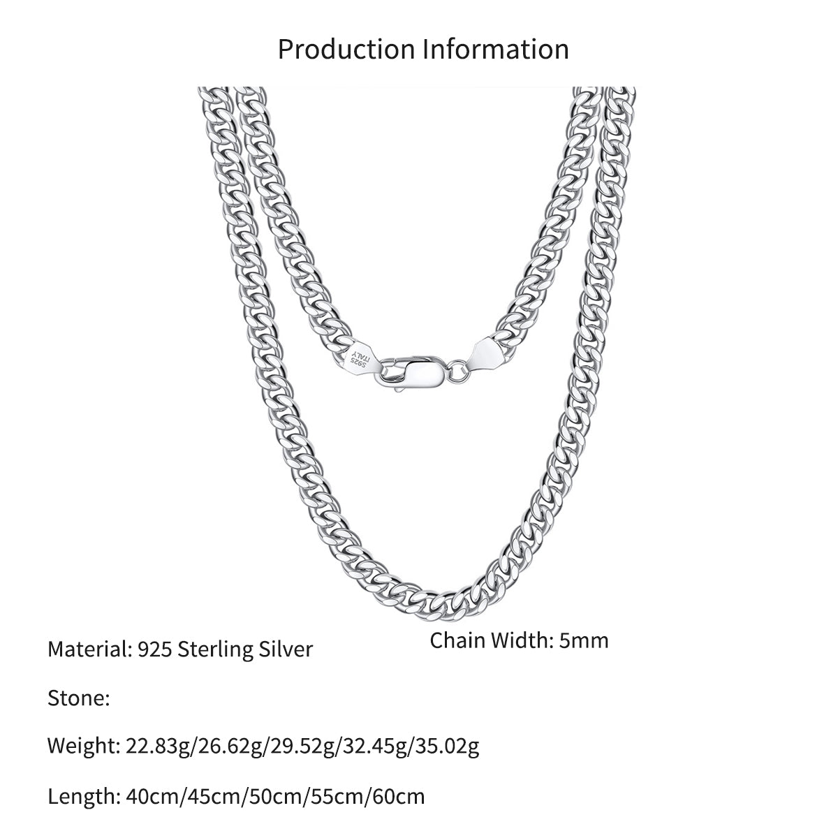925 Sterling Silver 5mm Bold Classic Curb Link Chain Necklace 80100140