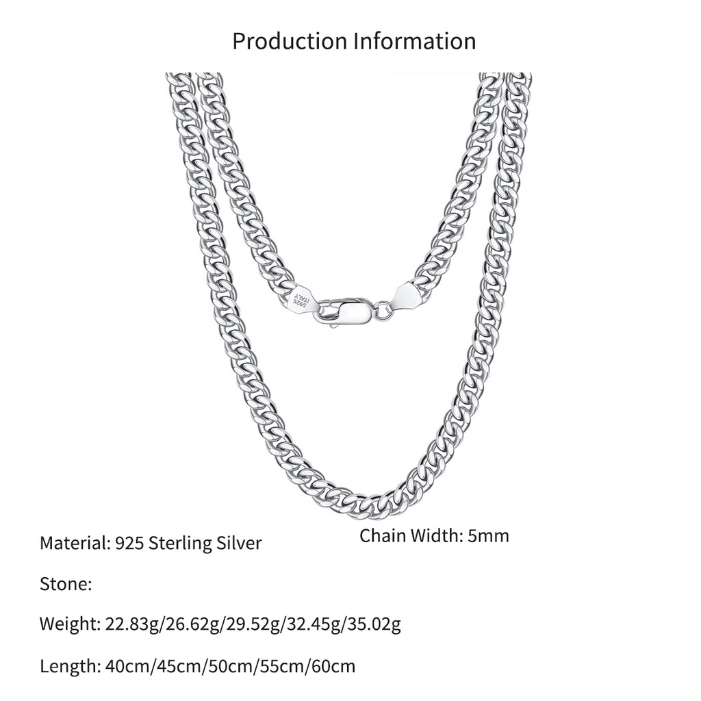 925 Sterling Silver 5mm Bold Classic Curb Link Chain Necklace 80100140