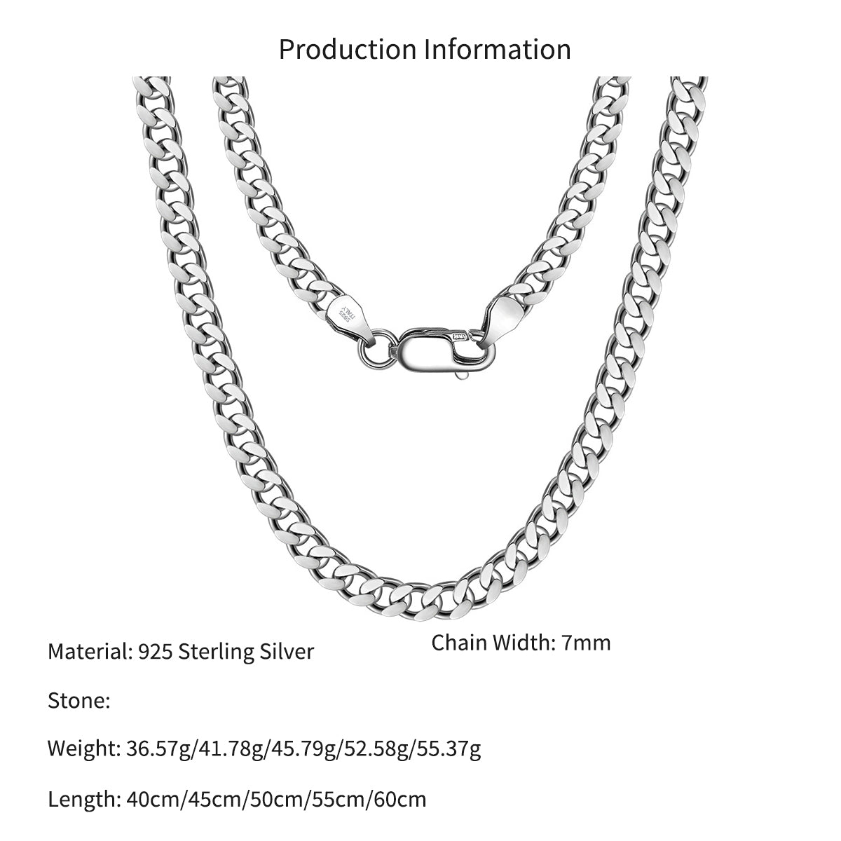 925 Sterling Silver 7mm Heavy Classic Curb Link Chain Necklace 80100141