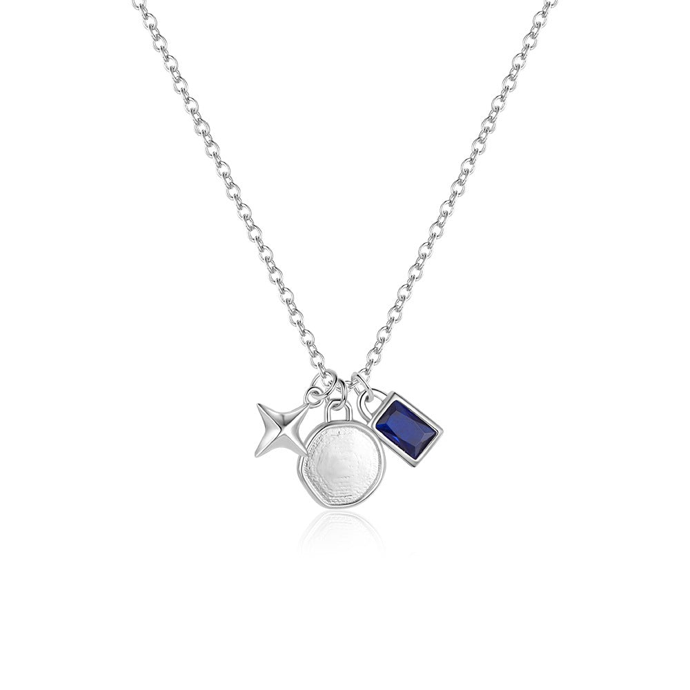 925 Sterling Silver Star Zircon Triple Charm Necklace 80200516