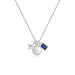 925 Sterling Silver Star Zircon Triple Charm Necklace 80200516