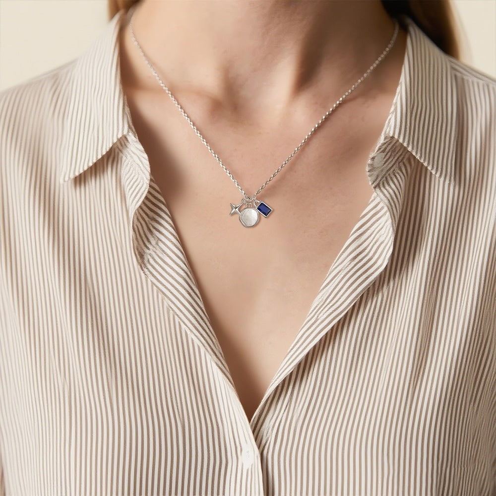 925 Sterling Silver Star Zircon Triple Charm Necklace 80200516