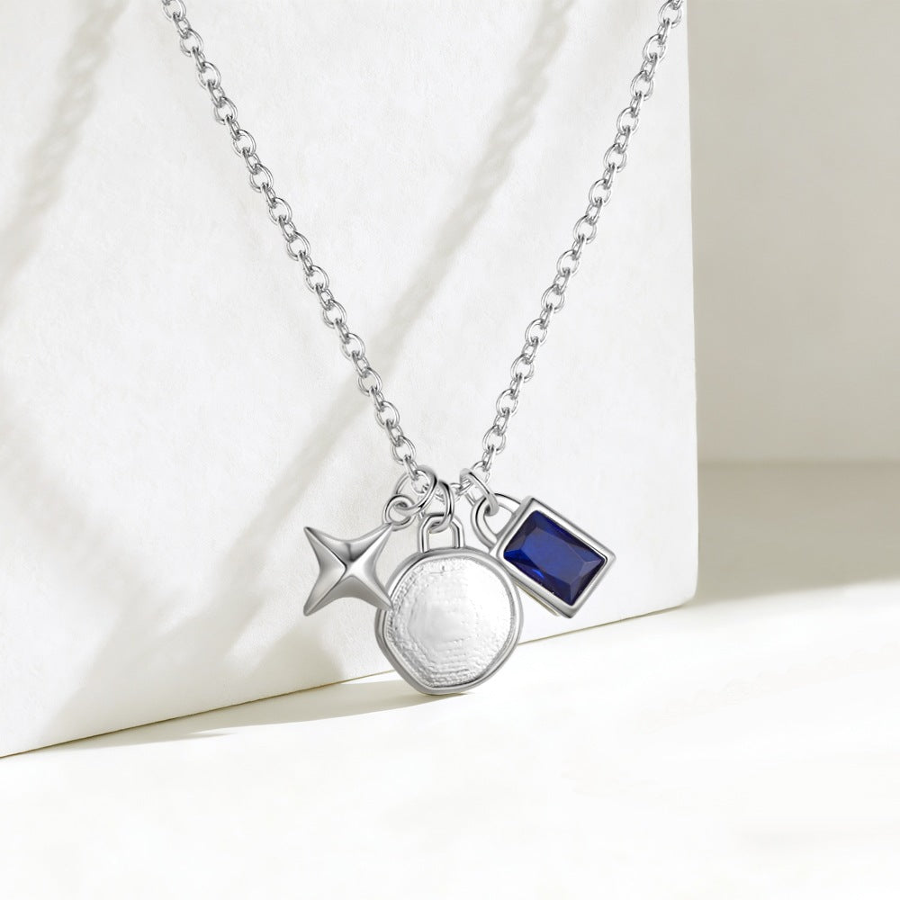 925 Sterling Silver Star Zircon Triple Charm Necklace 80200516