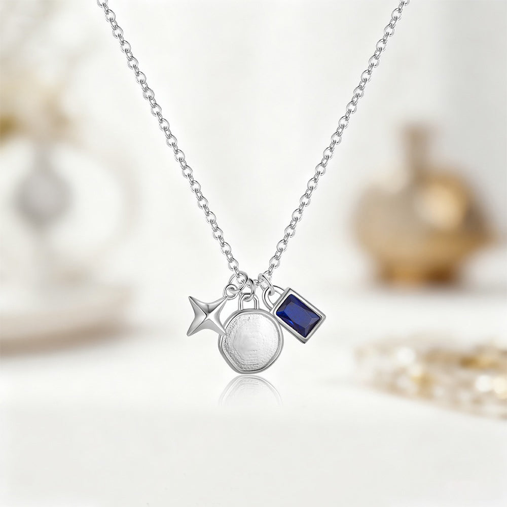 925 Sterling Silver Star Zircon Triple Charm Necklace 80200516