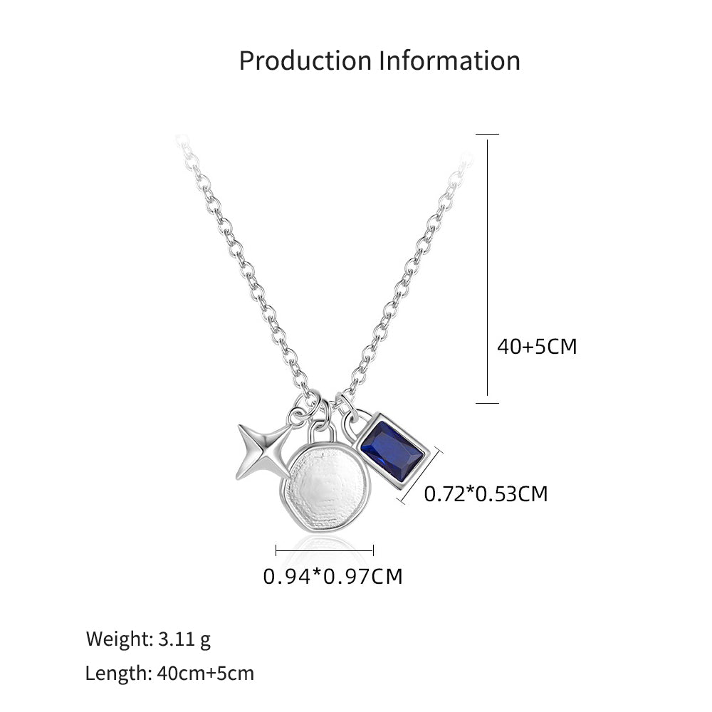 925 Sterling Silver Star Zircon Triple Charm Necklace 80200516