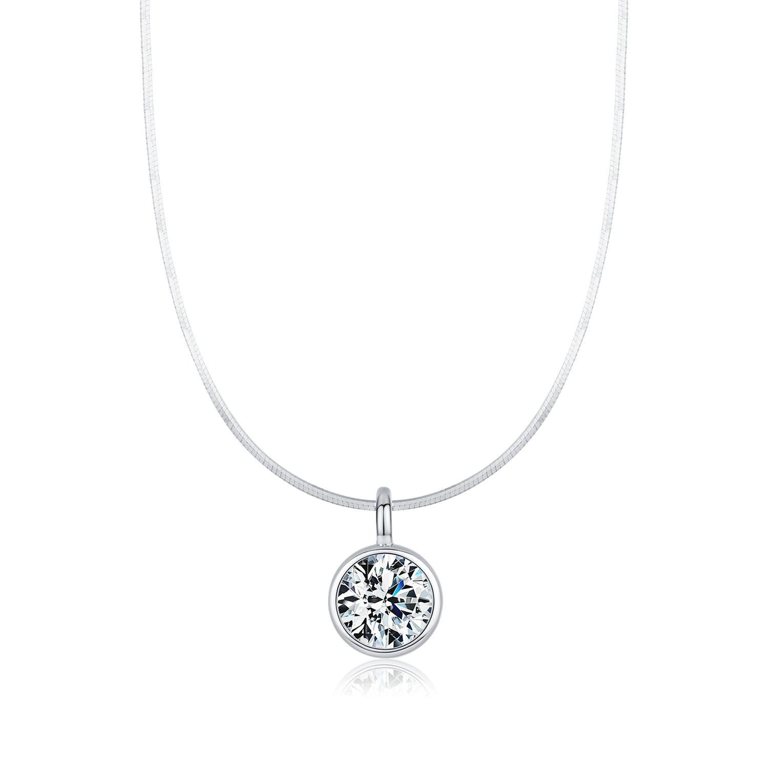 925 Sterling Silver Bezel Set Moissanite Snake Chain Necklace 80200523