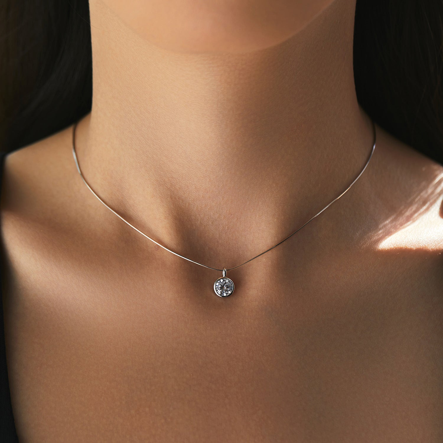 925 Sterling Silver Bezel Set Moissanite Snake Chain Necklace 80200523